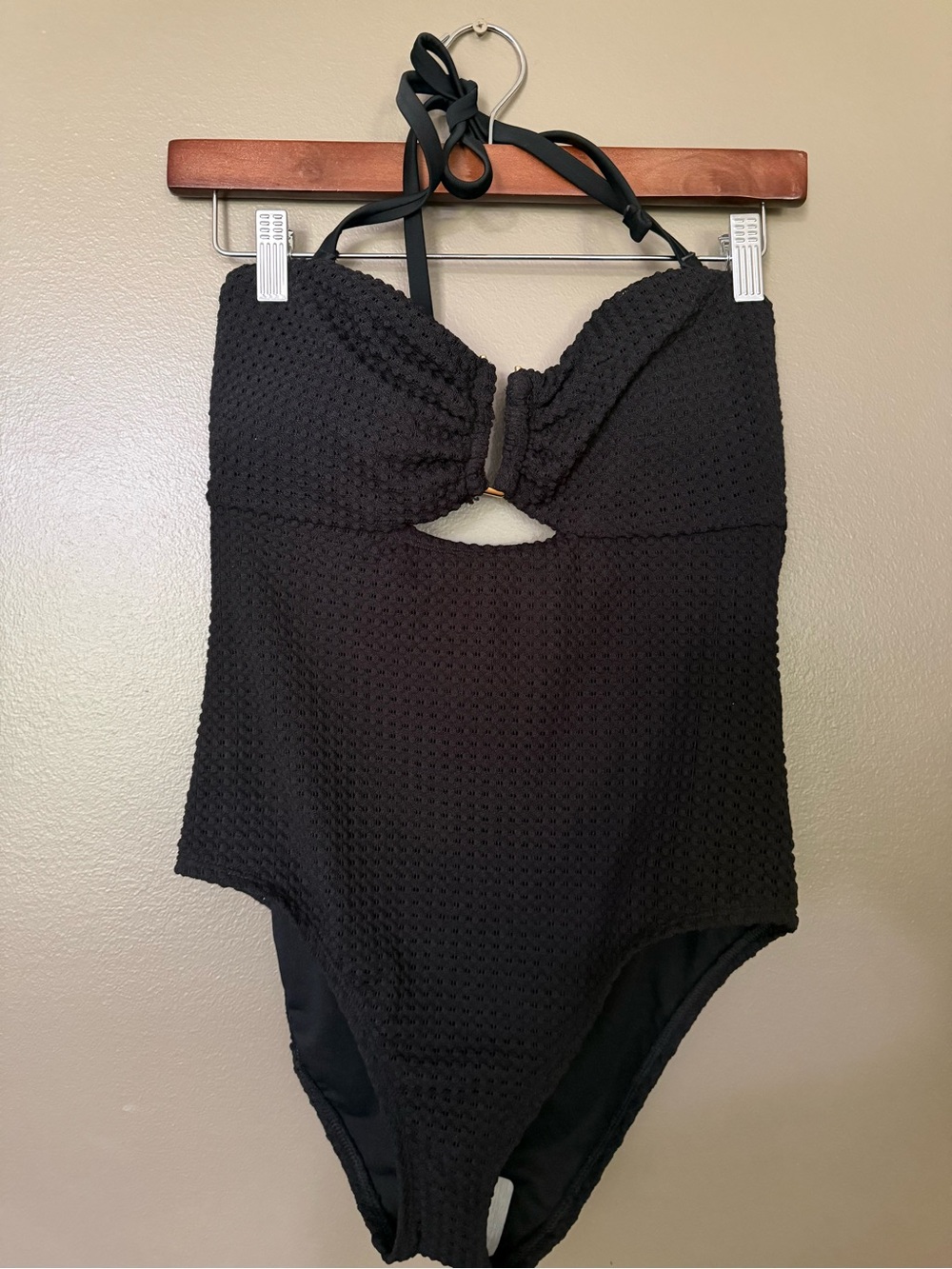 Shade & Shore Black Textured One-Piece Swimsuit